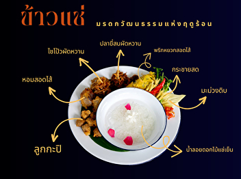 Khao Chae, rice in ice water, an
authentic summer dish available only
from March to May, many shops now sell
Khao Chae all year