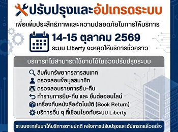 แจ้งปิดระบบห้องสมุดอัตโนมัติชั่วคราว
